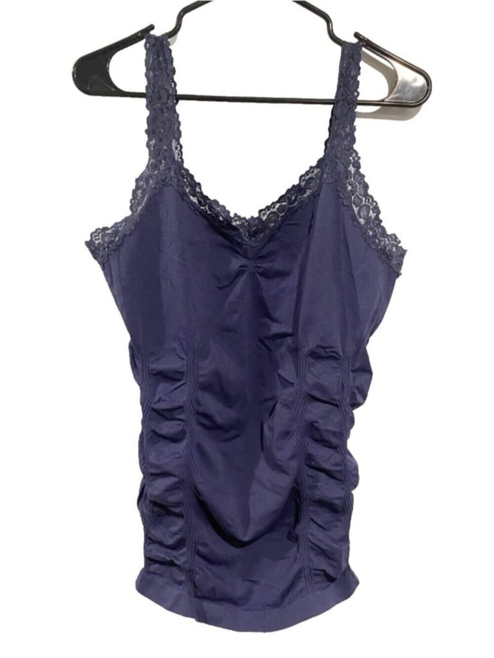 🛍️ 2/$20 ENTIRE SHOP - Y2K Lace Trim Ruched Camisole Tank Top Blue XXL Cami - Picture 1 of 4